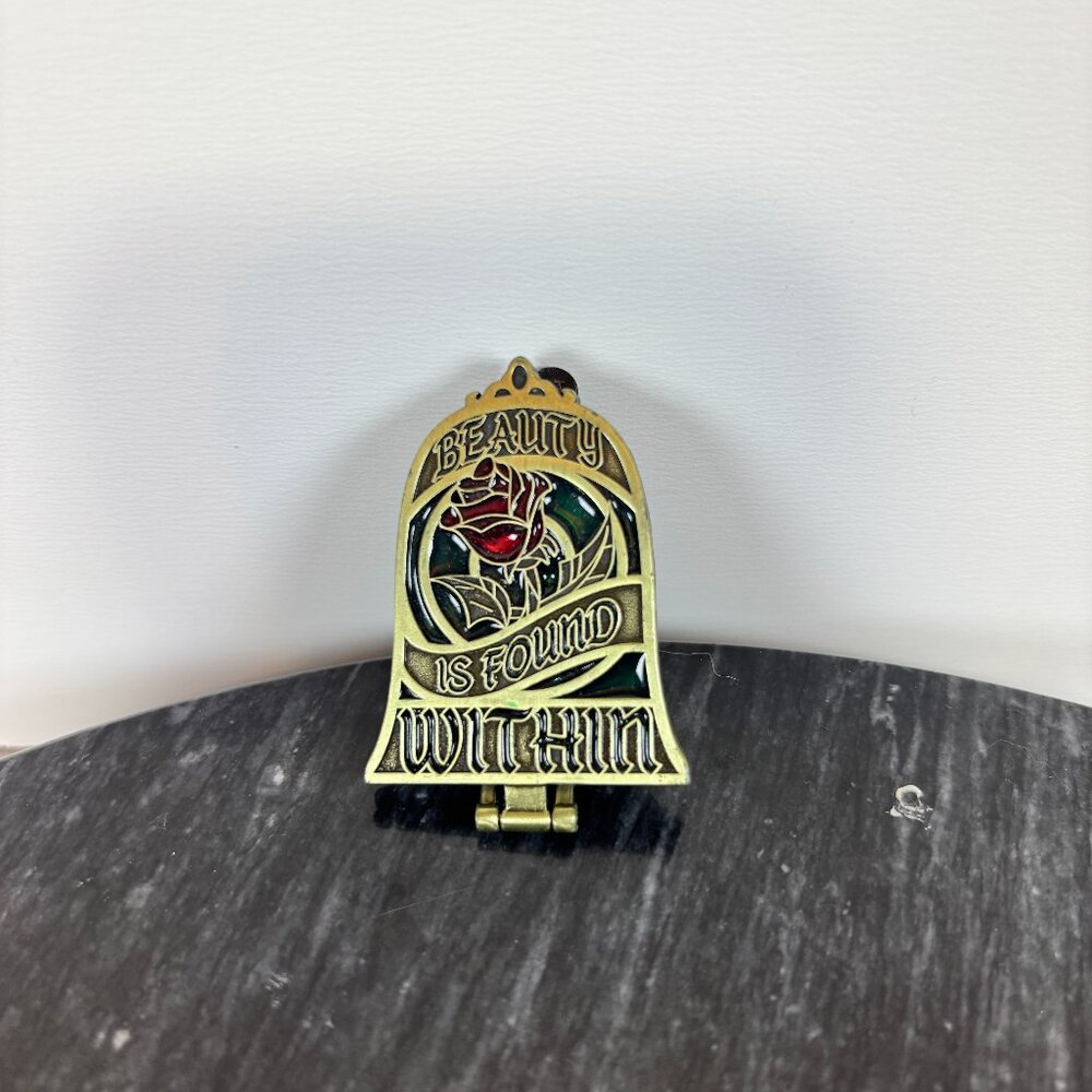 Disney Mirror Pin Beauty and the Beast Hinge Rose Jar Beaty Is Found Within